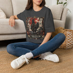 Shadow Samurai Ayam Cemani T-Shirt — Sunset Blossom Warrior Rooster Tee