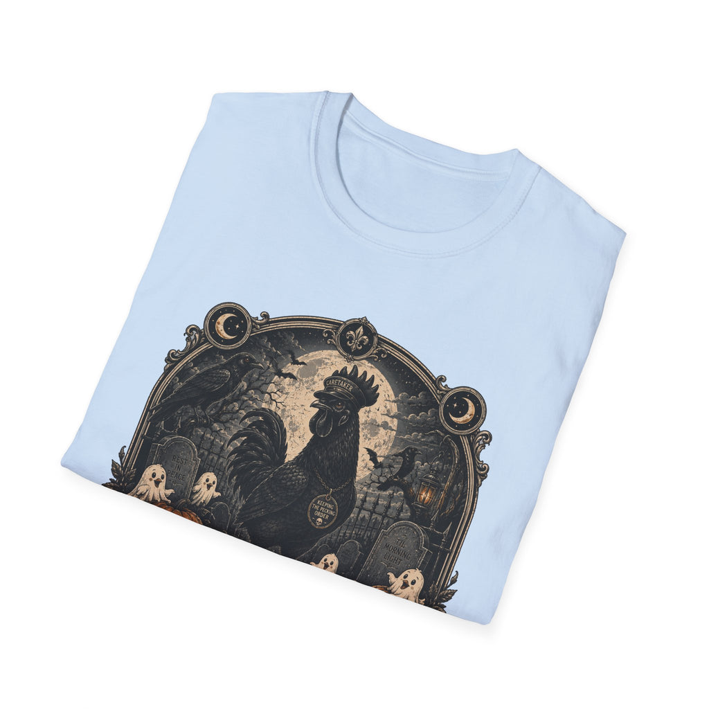 Night Shift Supervisor Ayam Cemani T-Shirt — Caretaker Rooster Graphic Tee