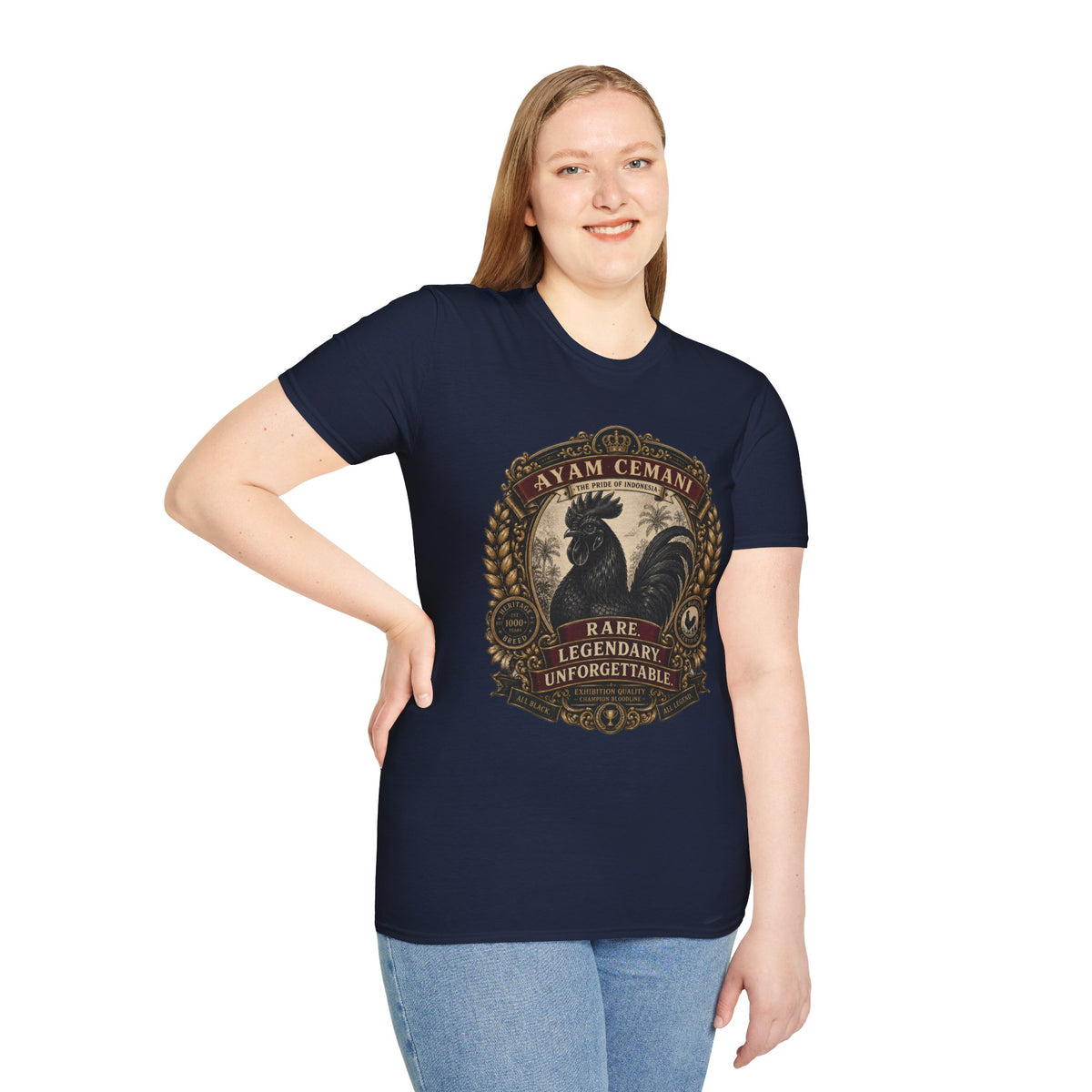 Ayam Cemani Heritage Badge T-Shirt — Rare All-Black Rooster Graphic Tee