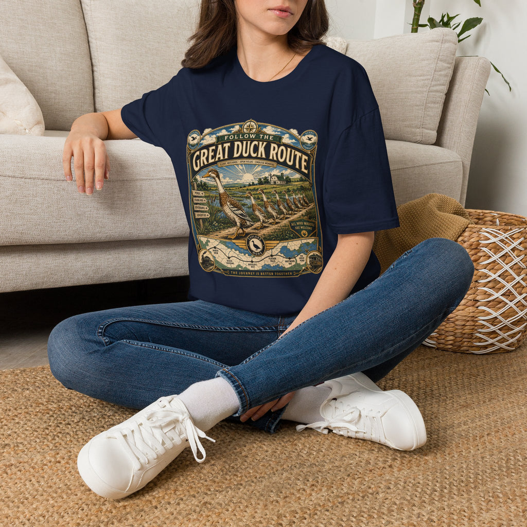 Follow the Great Duck Route T-Shirt — All Who Waddle Are Welcome Tee