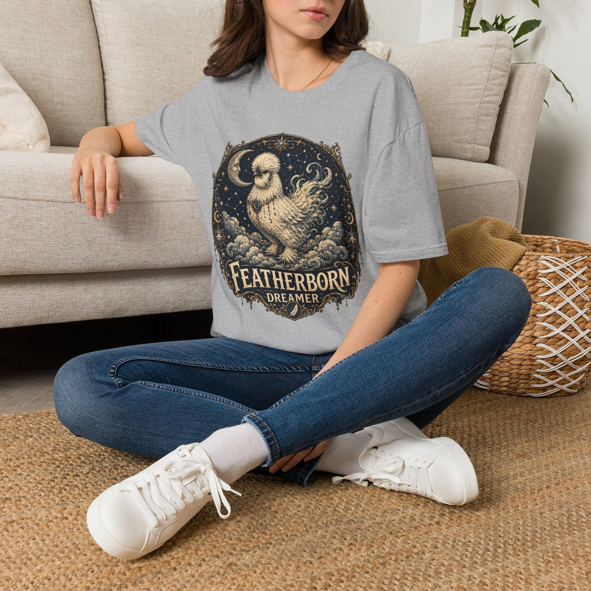Featherborn Dreamer Silkie T-Shirt — Celestial Moonlit Hen Tee