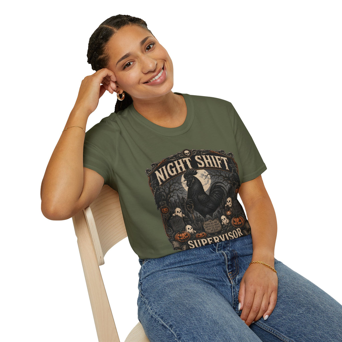 Night Shift Supervisor Ayam Cemani T-Shirt — Graveyard Rooster Graphic Tee