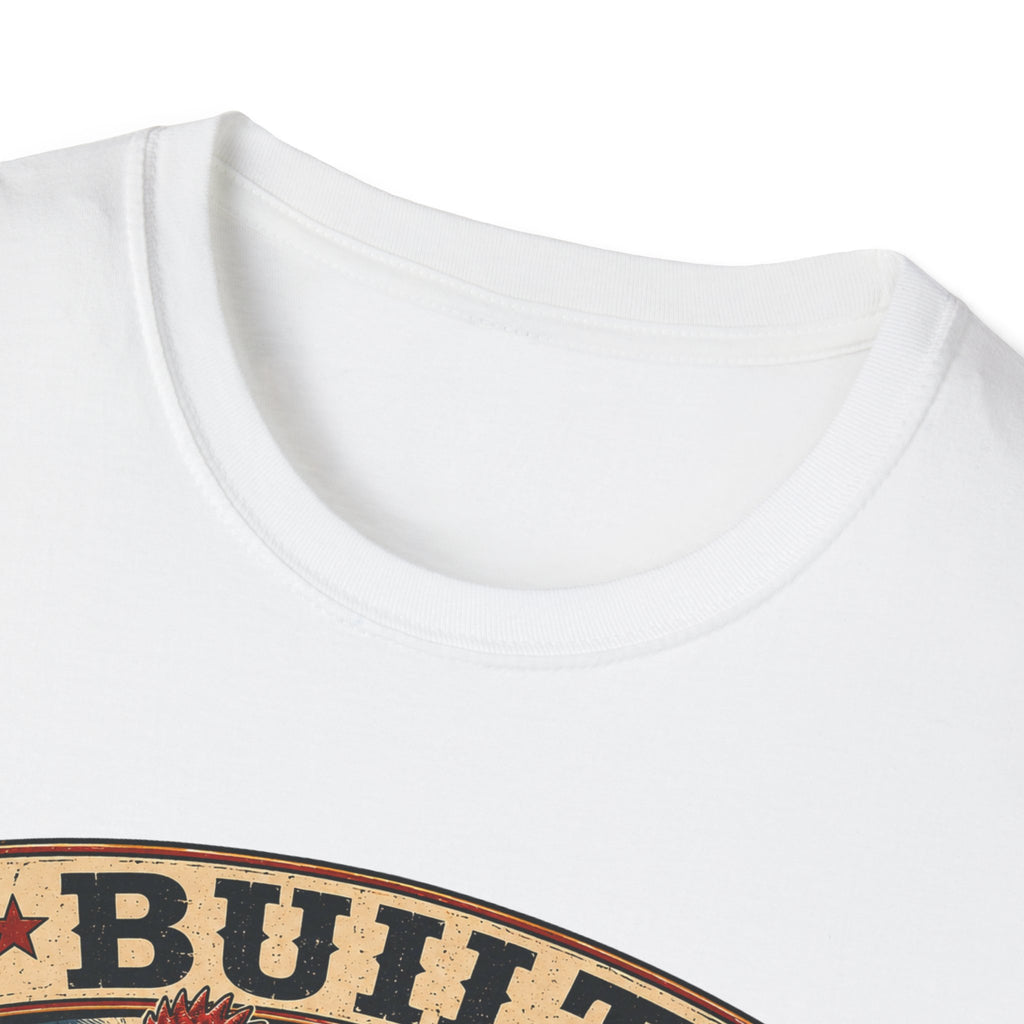 Barred Rock Rooster T-Shirt — "Built the Old Fashioned Way" Farm Vintage Tee
