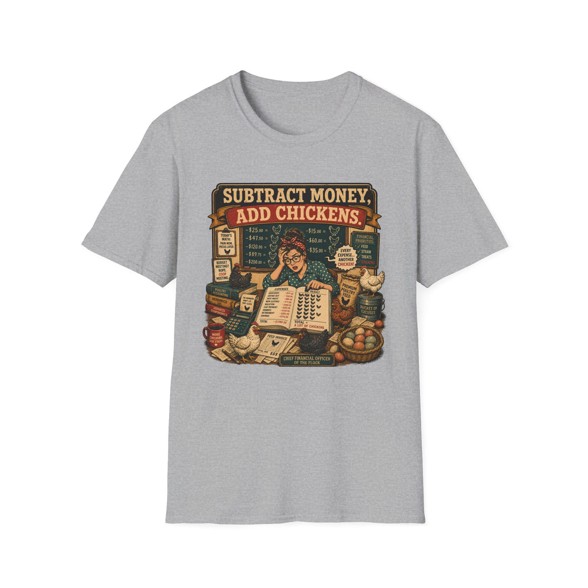 Subtract Money Add Chickens T-shirt, photo 3