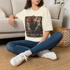 Shadow Samurai Ayam Cemani T-Shirt — Sunset Blossom Warrior Rooster Tee
