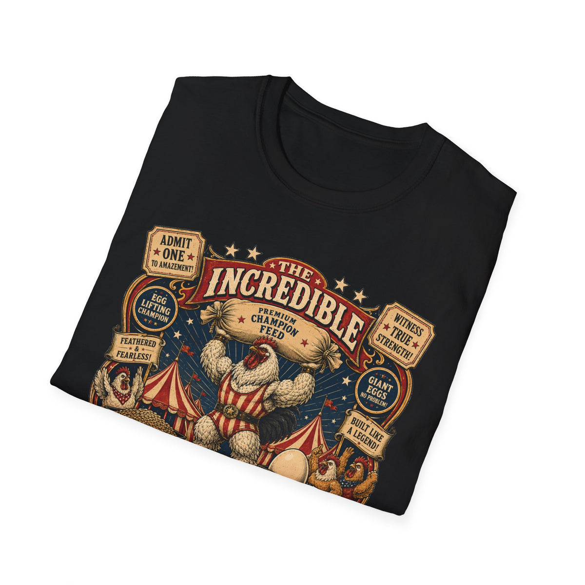 Incredible Feathered Strongman Brahma T-Shirt — Vintage Poster Rooster Tee