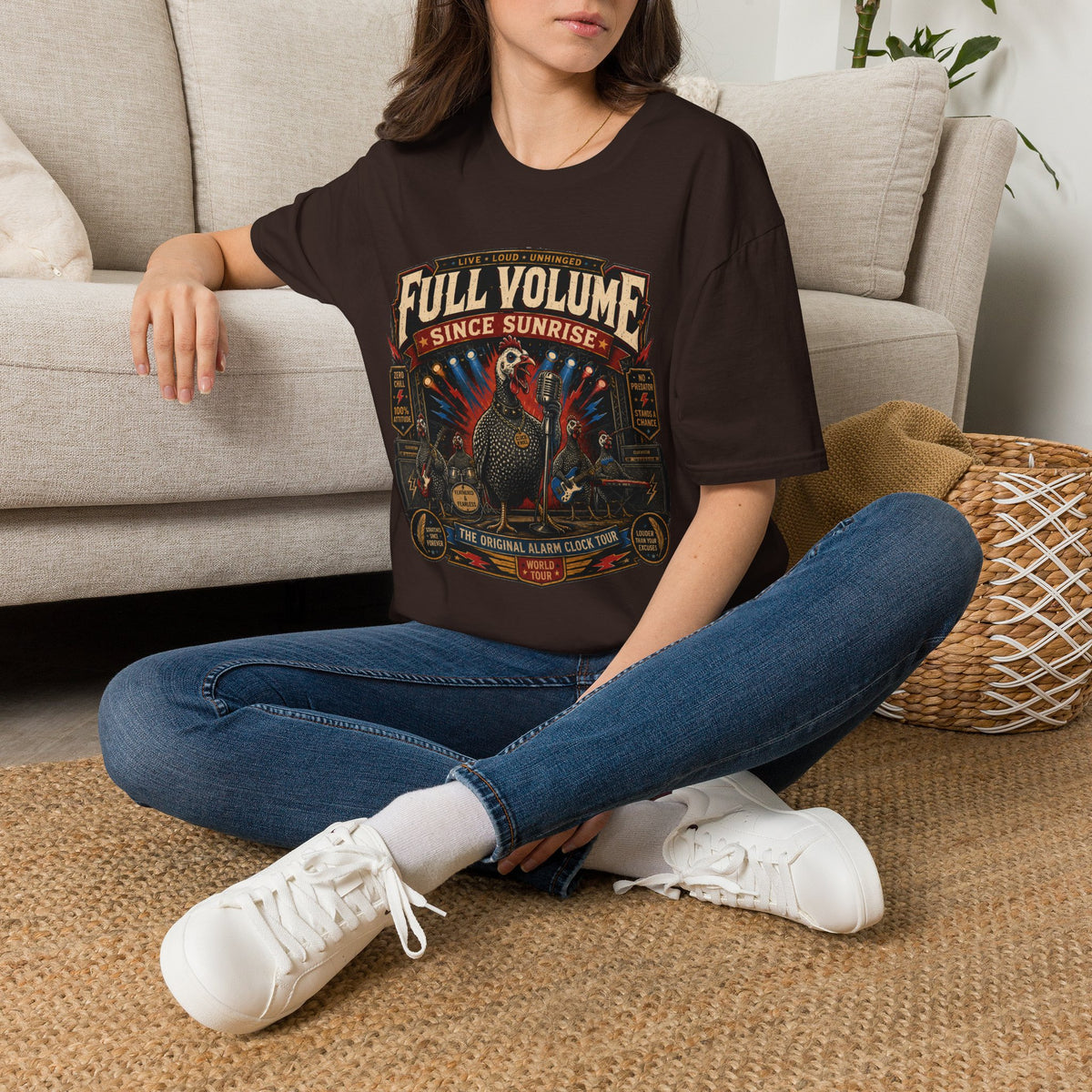 Full Volume Since Sunrise Guinea Fowl T-Shirt — Rock Concert Poultry Poster Tee