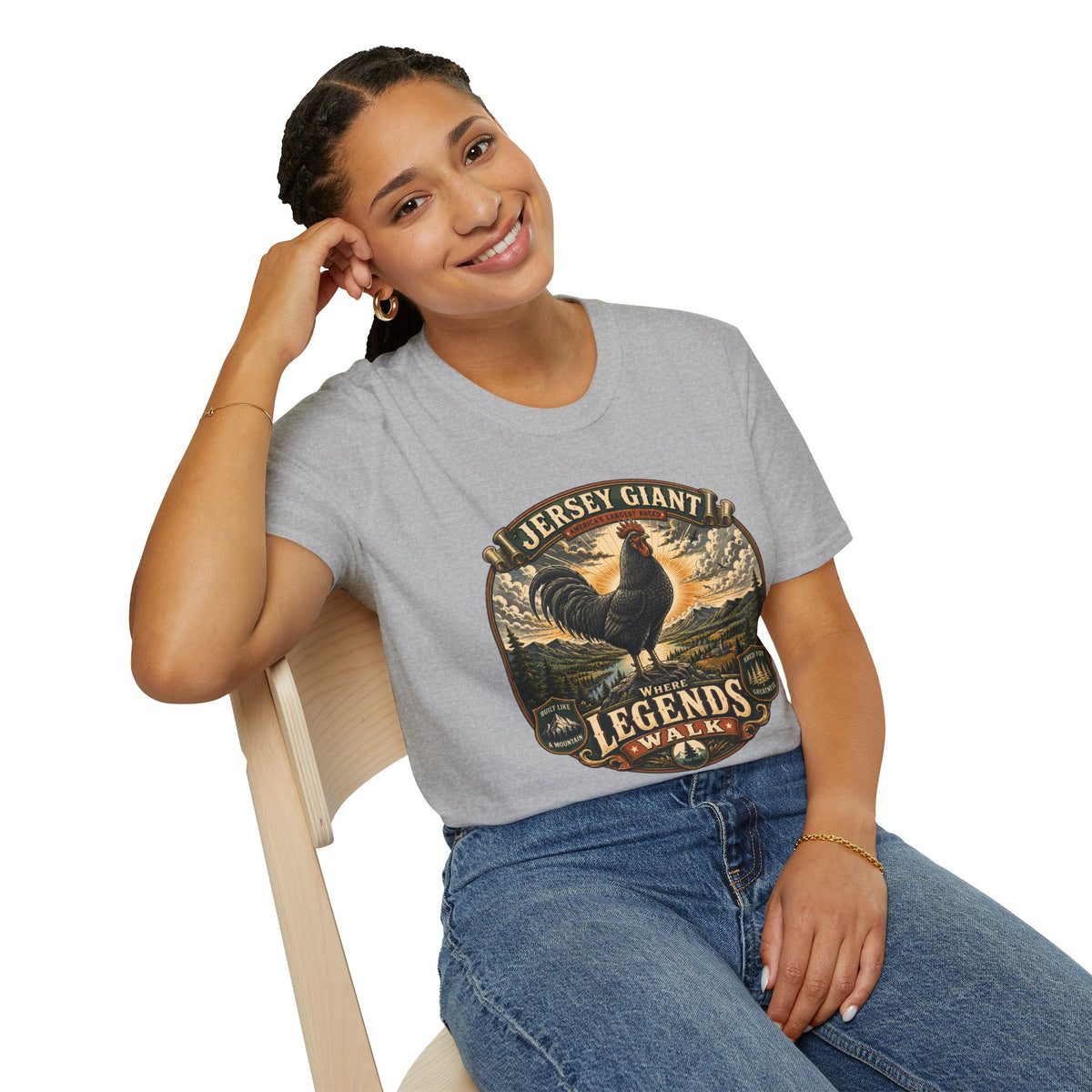Jersey Giant Heritage Badge T-Shirt — America's Largest Breed Rooster Tee