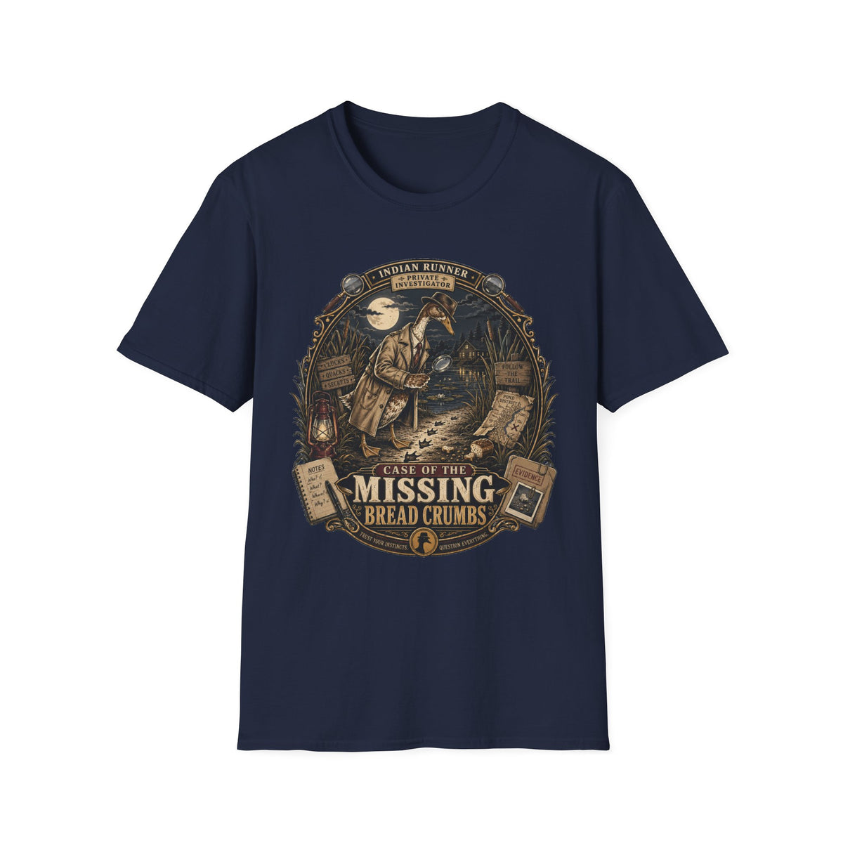 The Case of the Missing Breadcrumbs T-Shirt — Indian Runner Duck Mystery Tee