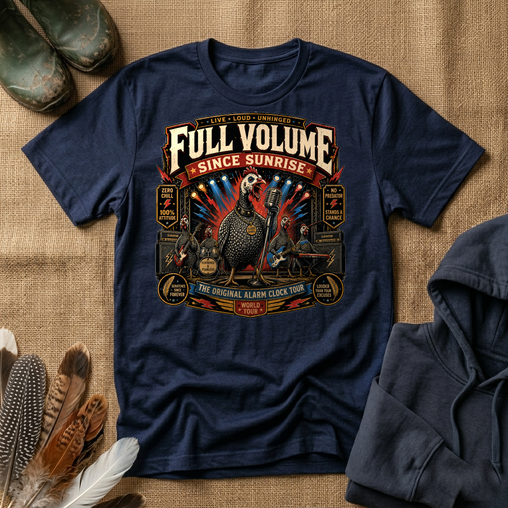 Full Volume Since Sunrise Guinea Fowl T-shirt by FeatherPunk