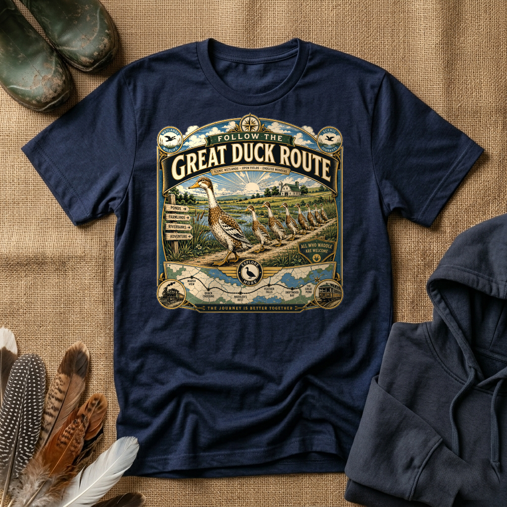 Follow the Great Duck Route Indian Runner T-shirt by FeatherPunk