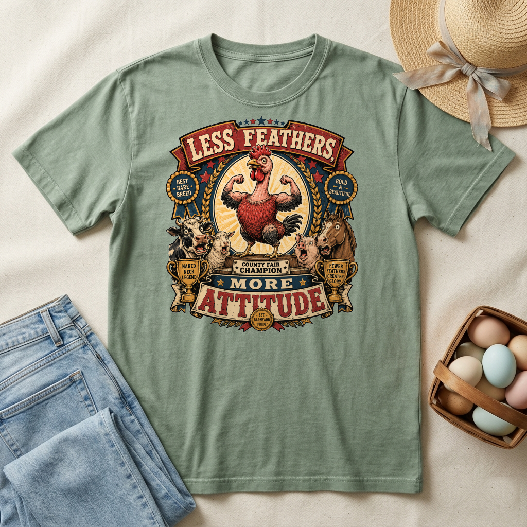 Less Feathers, More Attitude Naked Neck T-shirt by FeatherPunk