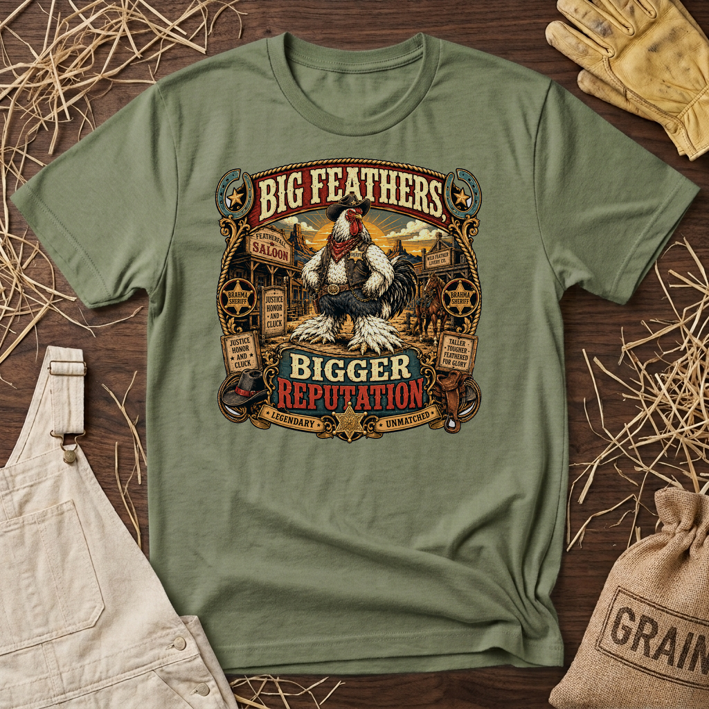 Big Feathers, Bigger Reputation Brahma T-shirt by FeatherPunk