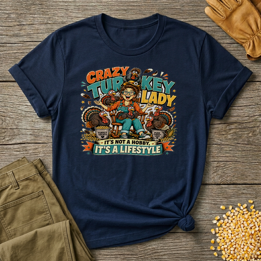 Crazy Turkey Lady T-shirt by FeatherPunk