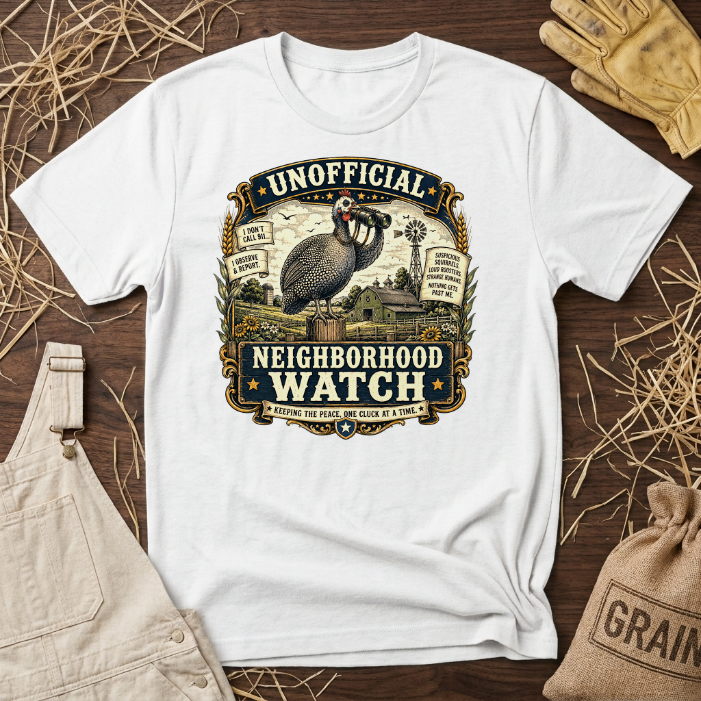 Guinea Fowl Neighborhood Watch T-shirt by FeatherPunk