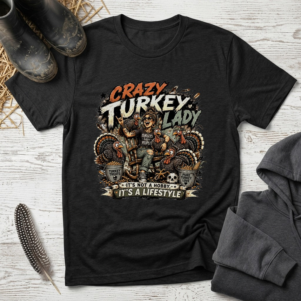 Crazy Turkey Lady Grunge T-shirt by FeatherPunk