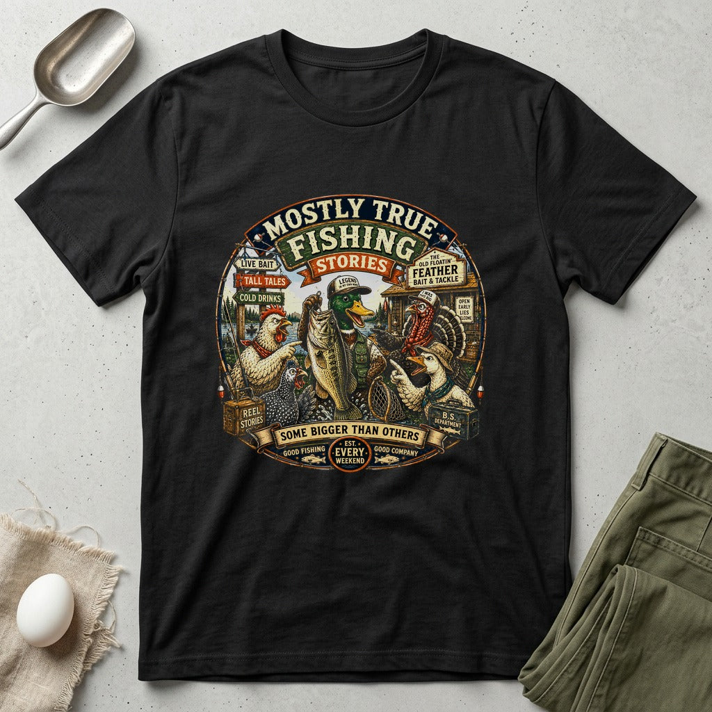 Mostly True Fishing Stories vintage fishing T-shirt by FeatherPunk