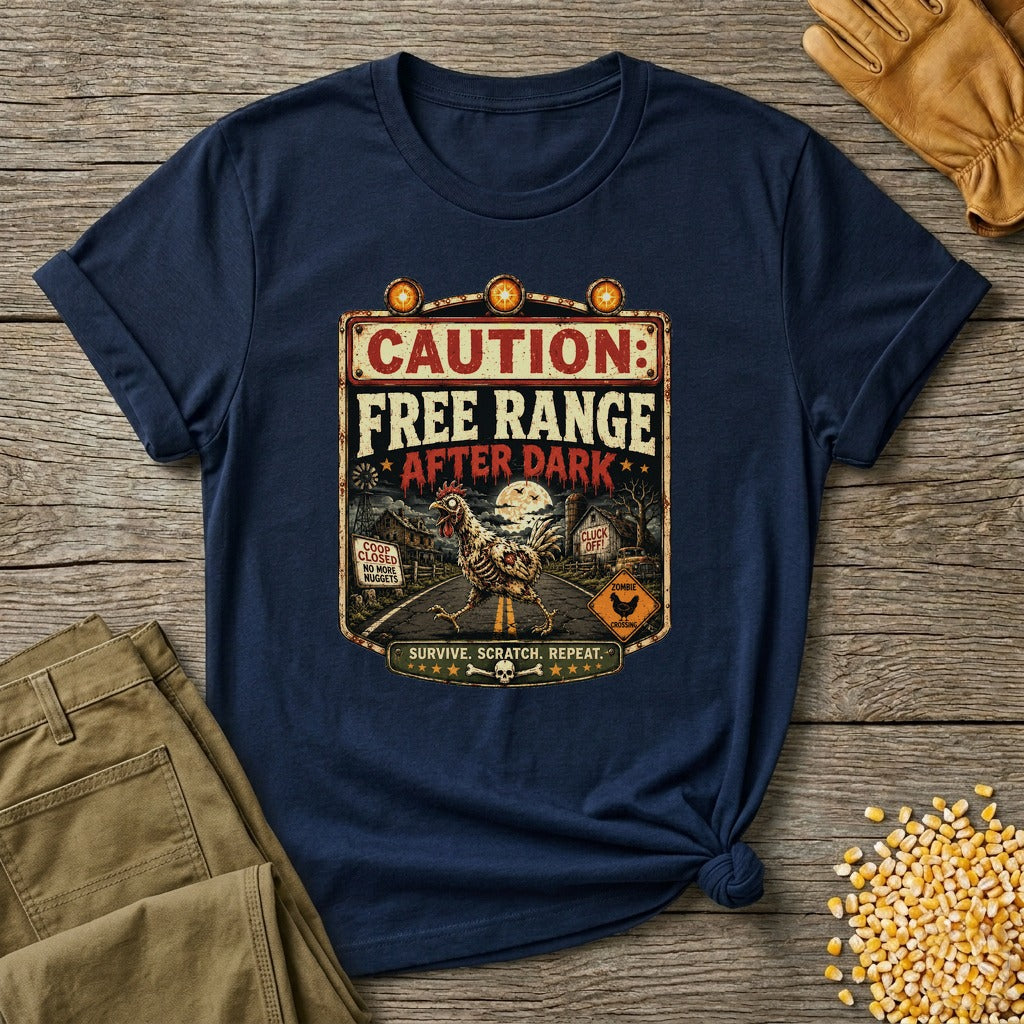 Zombie Chicken Crossing at Night T-shirt by FeatherPunk
