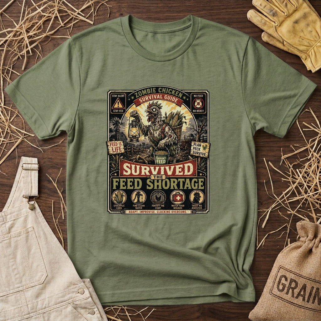 Zombie Chicken Survival Guide T-shirt by FeatherPunk