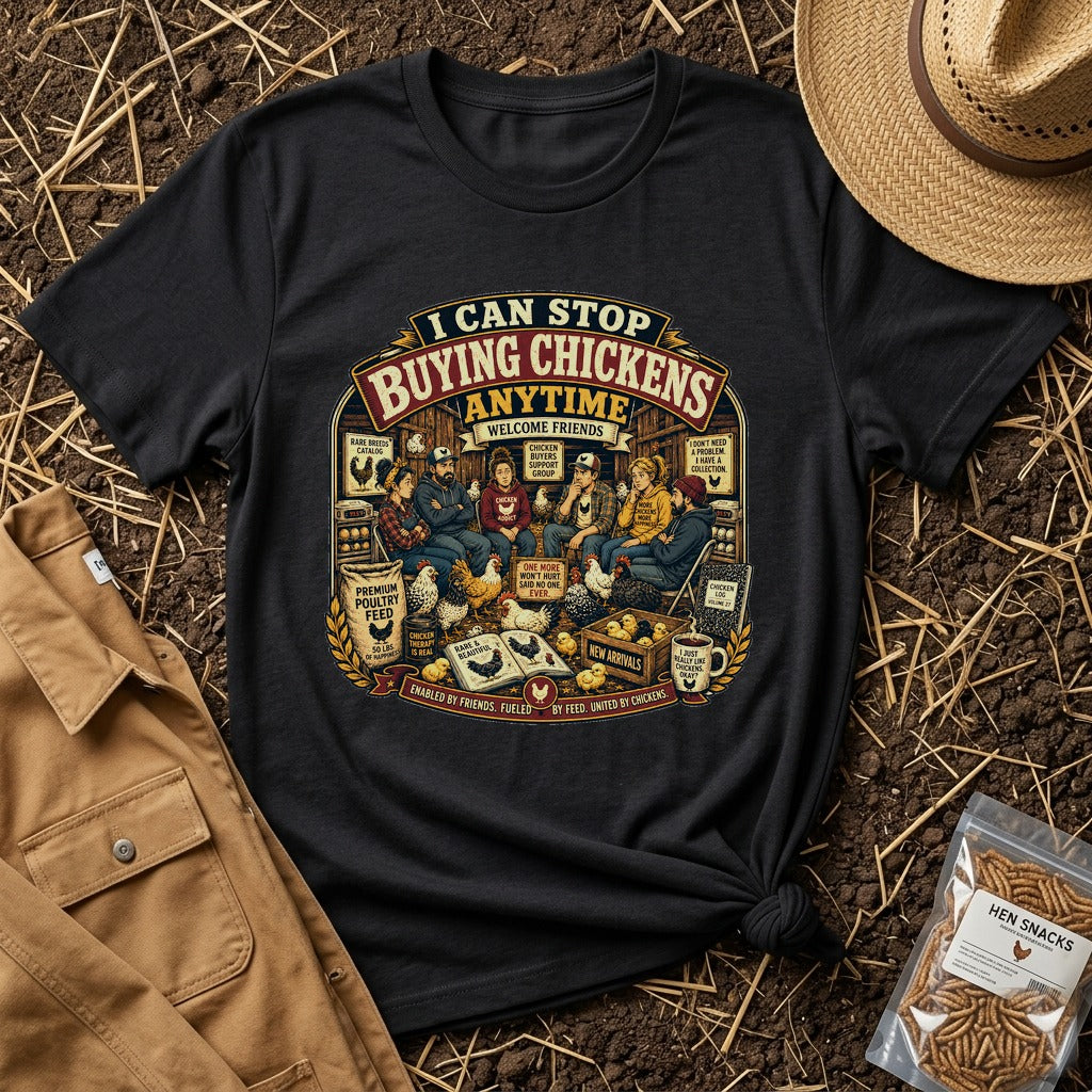 I Can Stop Buying Chickens Anytime T-shirt by FeatherPunk