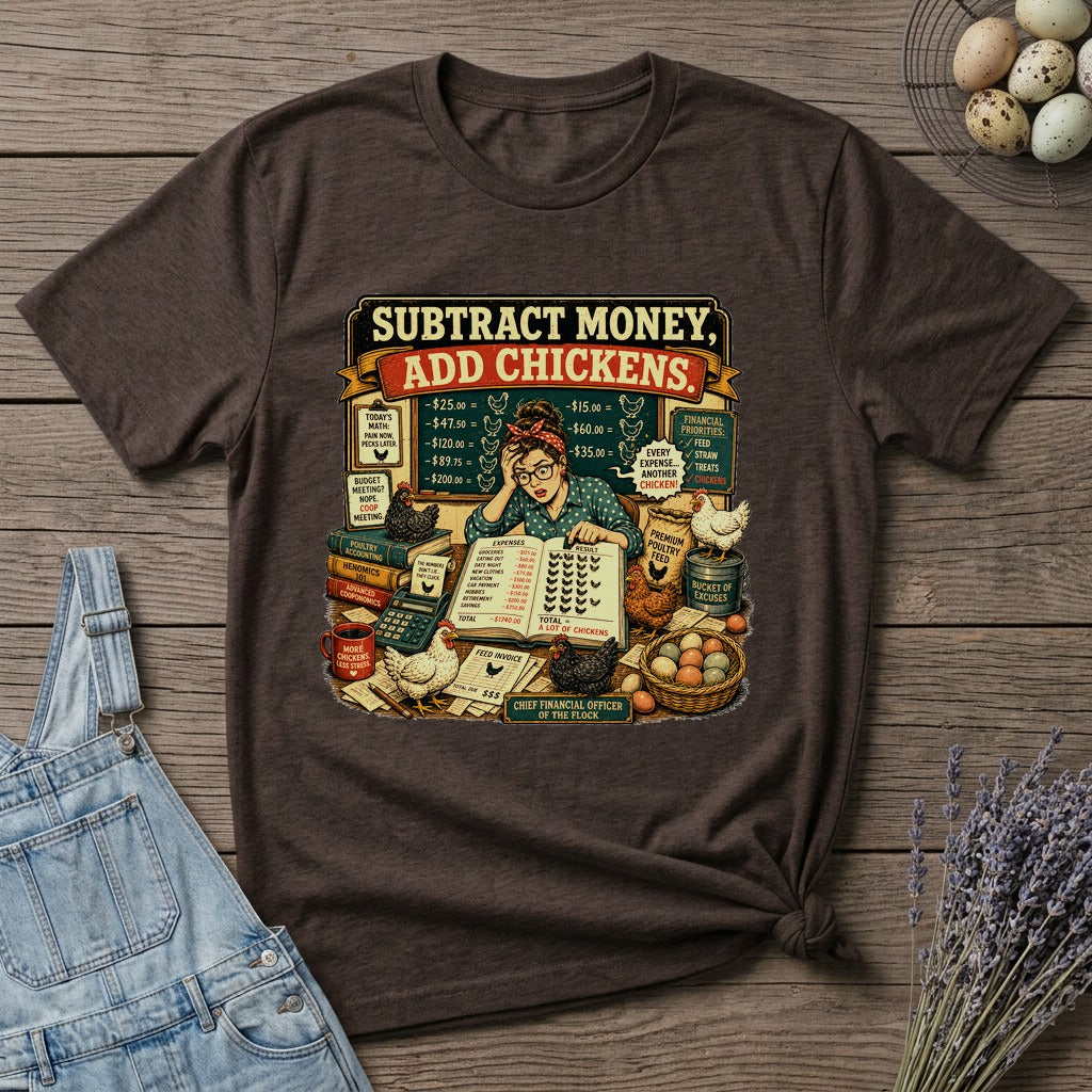 Subtract Money Add Chickens T-shirt by FeatherPunk