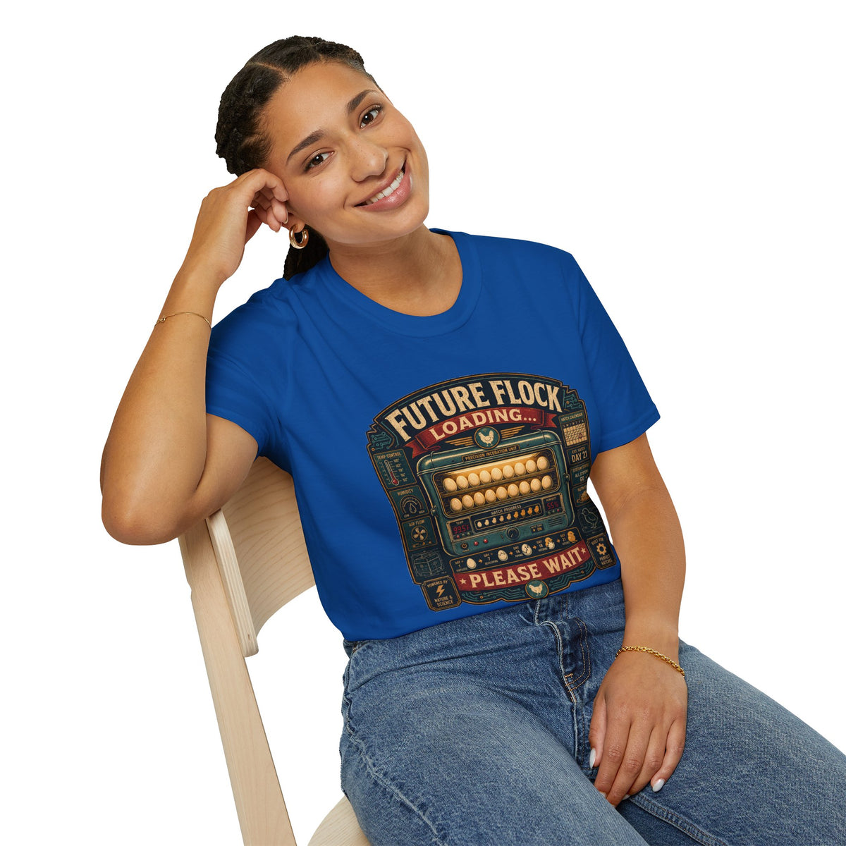 Future Flock Loading Please Wait T-Shirt — Funny Incubator Control Panel Tee