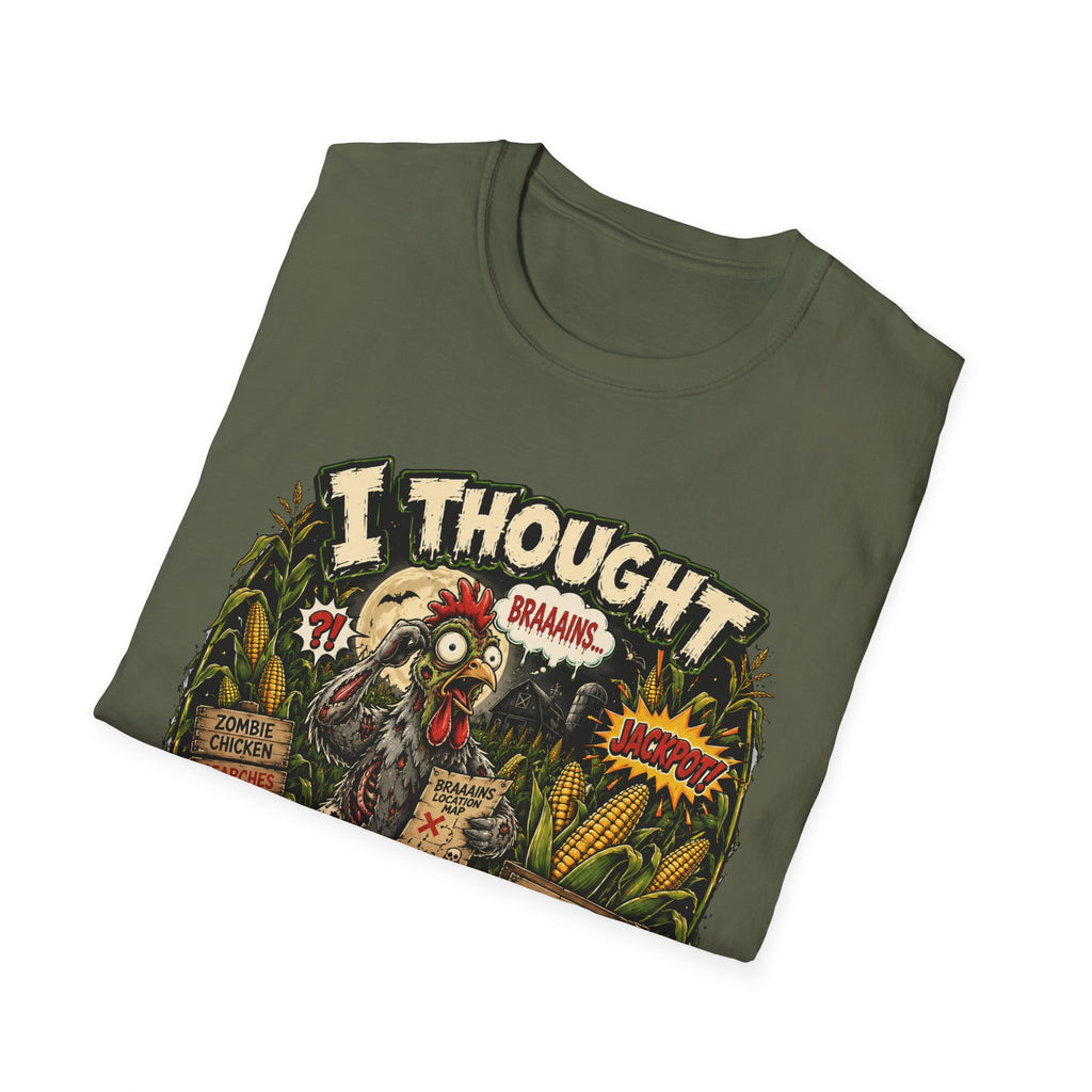 Zombie Chicken's Cornfield Jackpot T-Shirt — "I thought you said GRAINS" Funny Tee