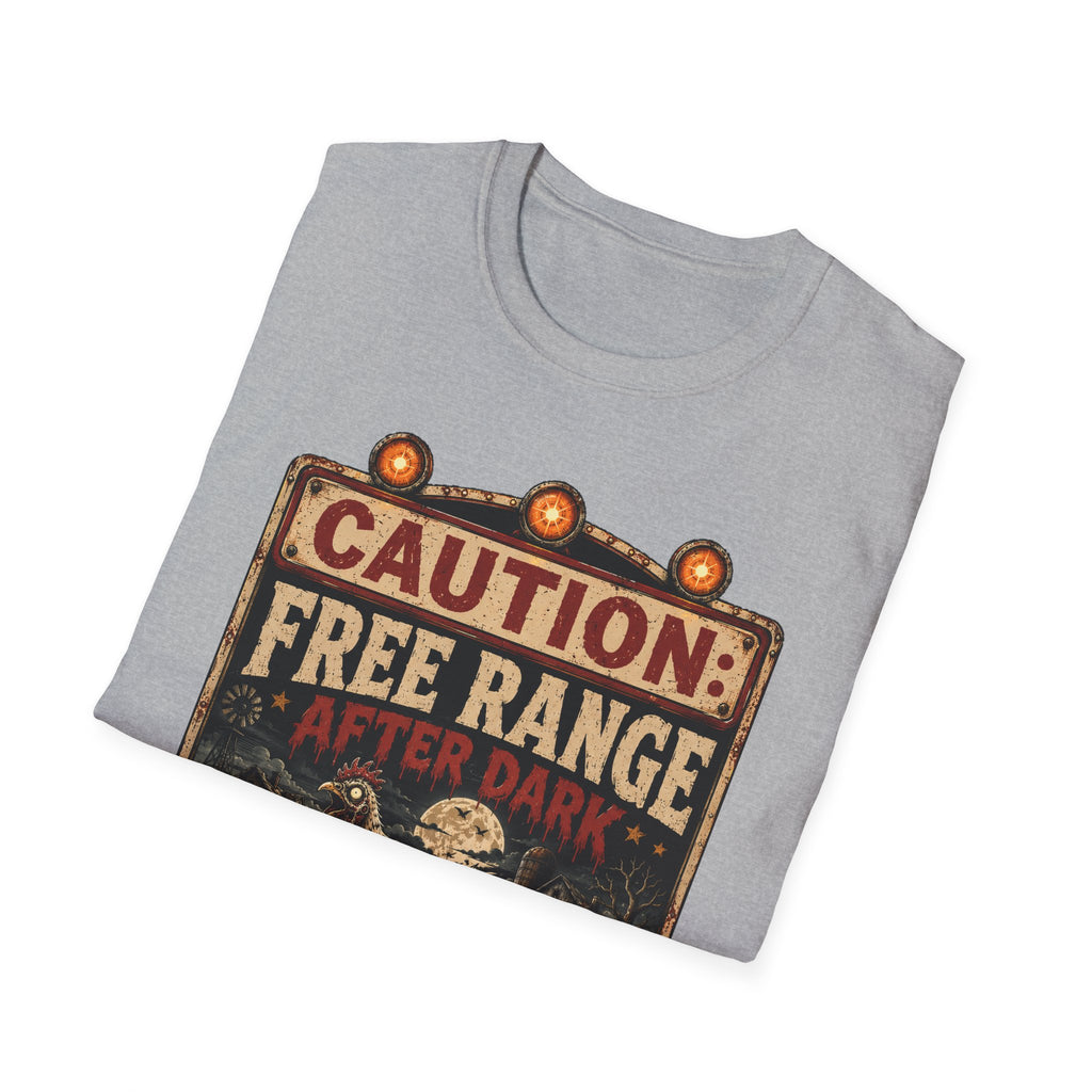 Zombie Chicken Crossing at Night T-Shirt — Spooky Halloween Poultry Tee