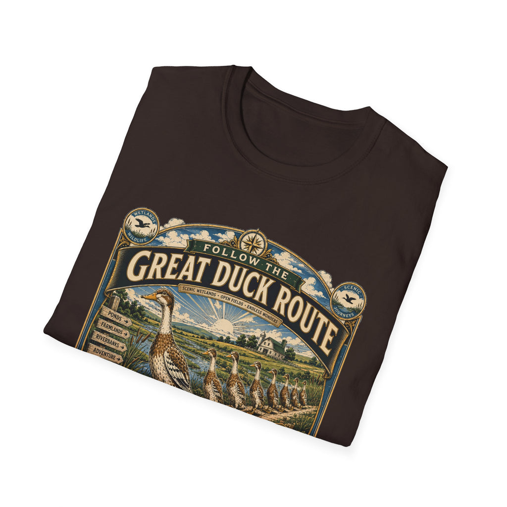 Follow the Great Duck Route T-Shirt — All Who Waddle Are Welcome Tee