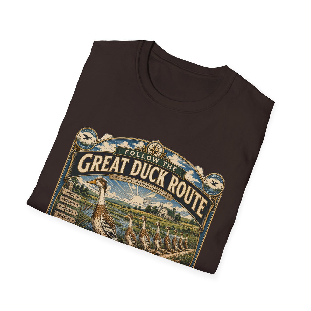 Follow the Great Duck Route T-Shirt — All Who Waddle Are Welcome Tee