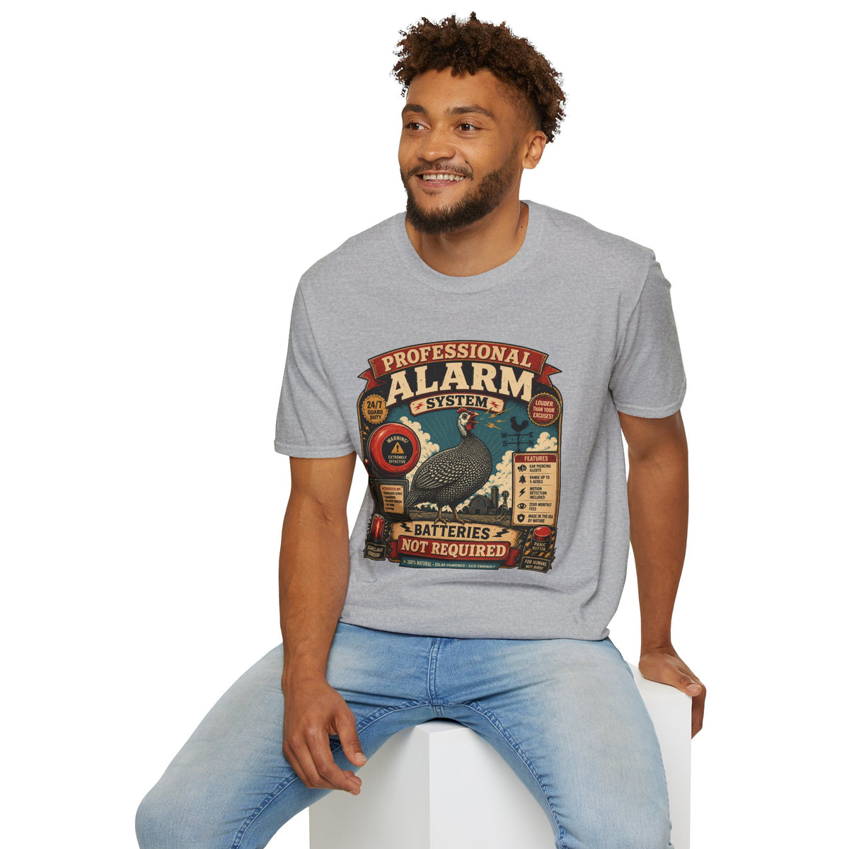 Professional Alarm System Guinea Fowl T-Shirt — Batteries Not Required Tee