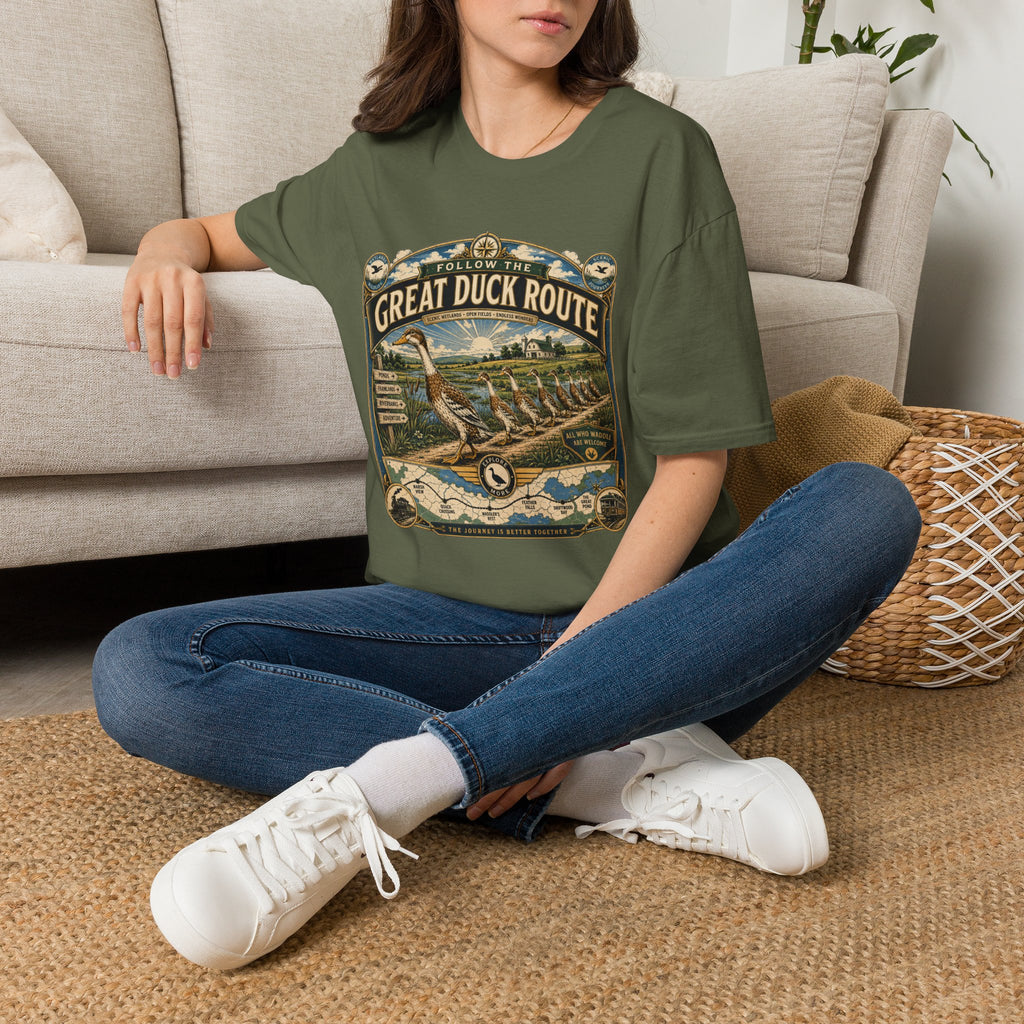 Follow the Great Duck Route T-Shirt — All Who Waddle Are Welcome Tee