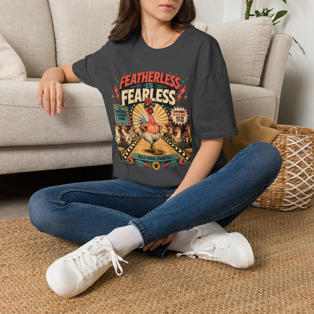 Featherless is Fearless Fashion Show T-Shirt — Fashion Show Rooster Tee