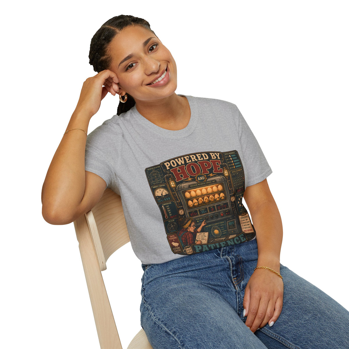Powered by Hope and Patience T-Shirt — Funny Incubator Homestead Tee