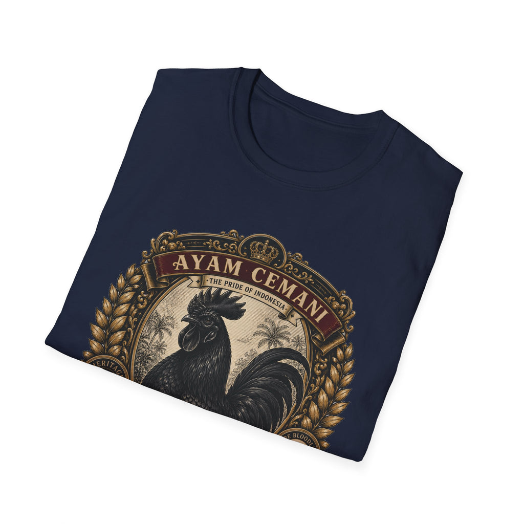 Ayam Cemani Heritage Badge T-Shirt — Rare All-Black Rooster Graphic Tee