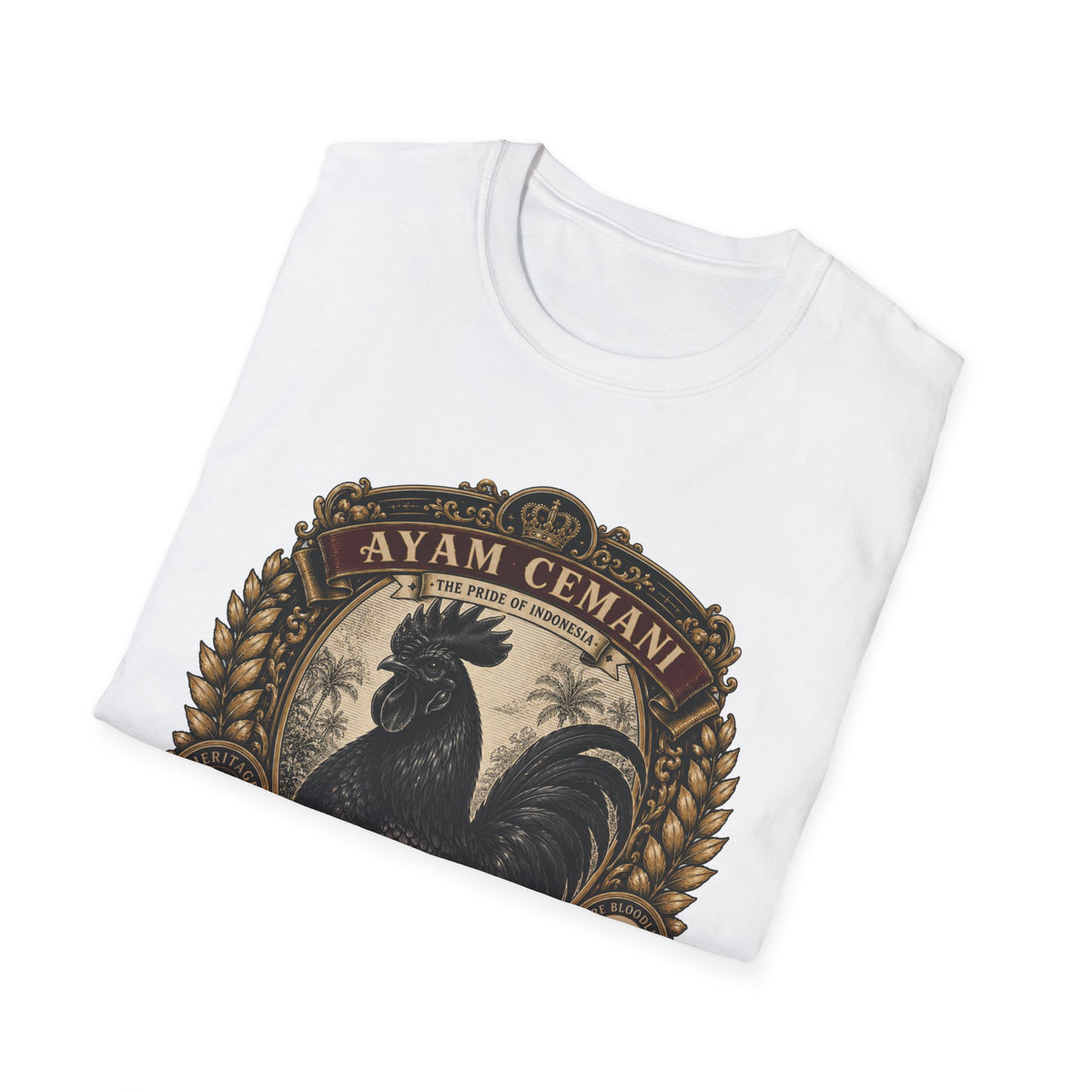 Ayam Cemani Heritage Badge T-Shirt — Rare All-Black Rooster Graphic Tee
