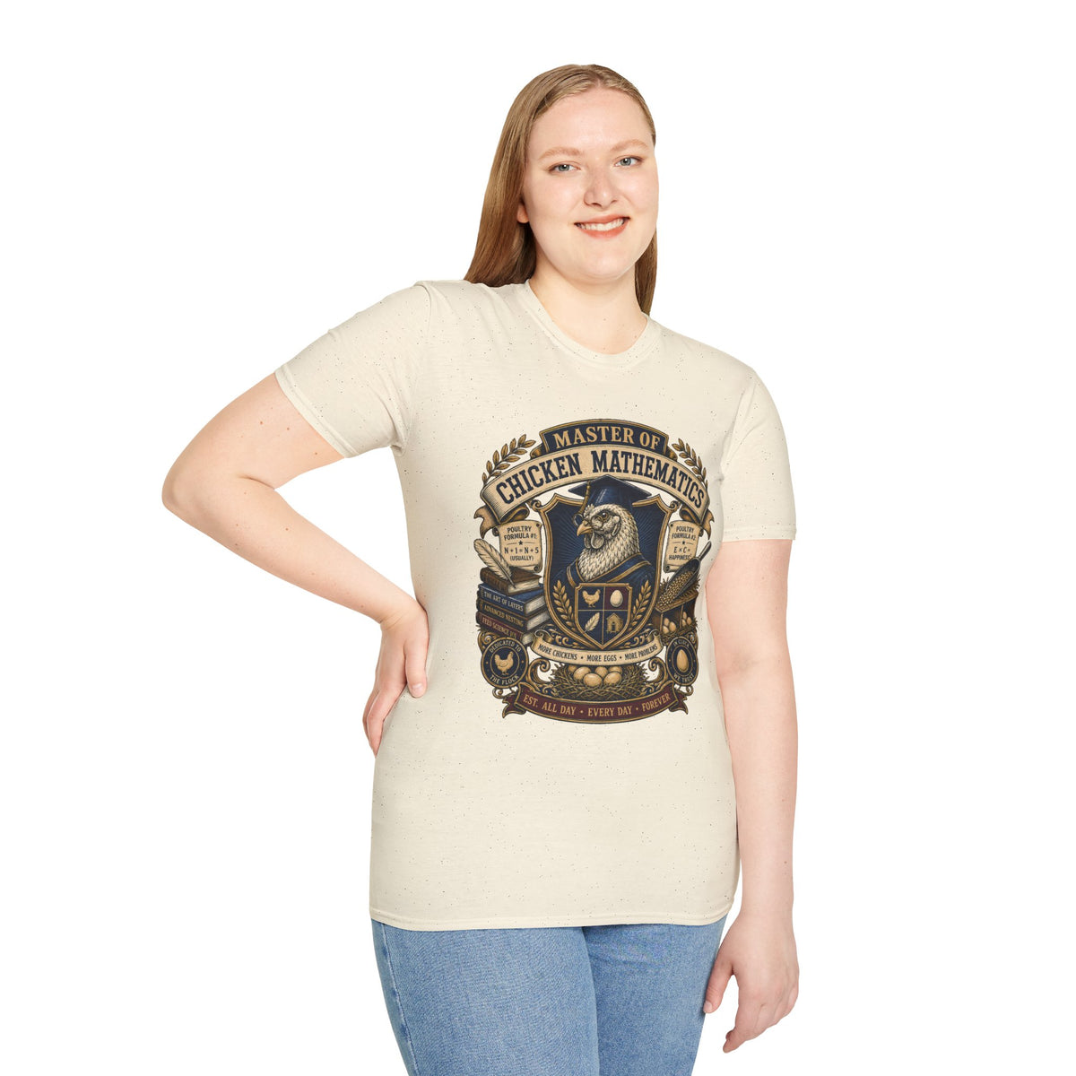 Master of Chicken Mathematics T-Shirt — Collegiate Crest Graphic Tee