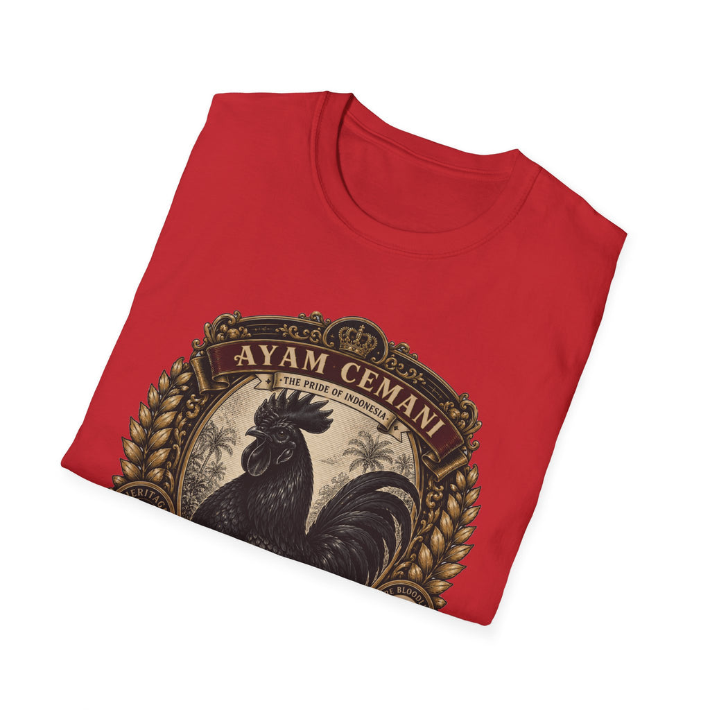 Ayam Cemani Heritage Badge T-Shirt — Rare All-Black Rooster Graphic Tee