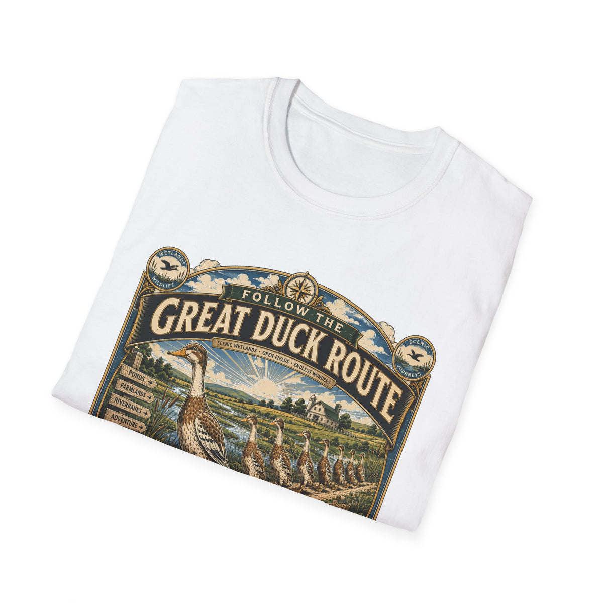 Follow the Great Duck Route T-Shirt — All Who Waddle Are Welcome Tee