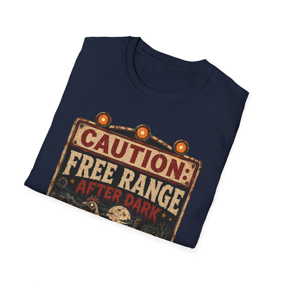Zombie Chicken Crossing at Night T-Shirt — Spooky Halloween Poultry Tee