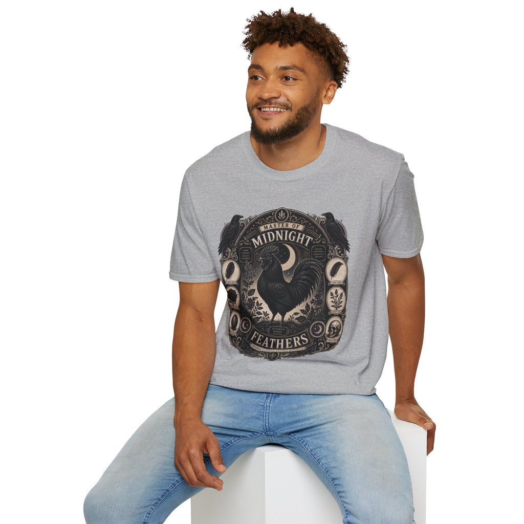 Master of Midnight Feathers Ayam Cemani T-Shirt — Gothic Rooster Graphic Tee