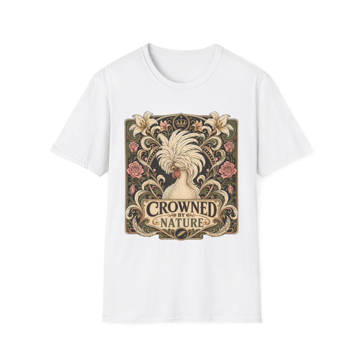 Crowned by Nature Polish Chicken T-Shirt — Vintage Botanical Hen Tee