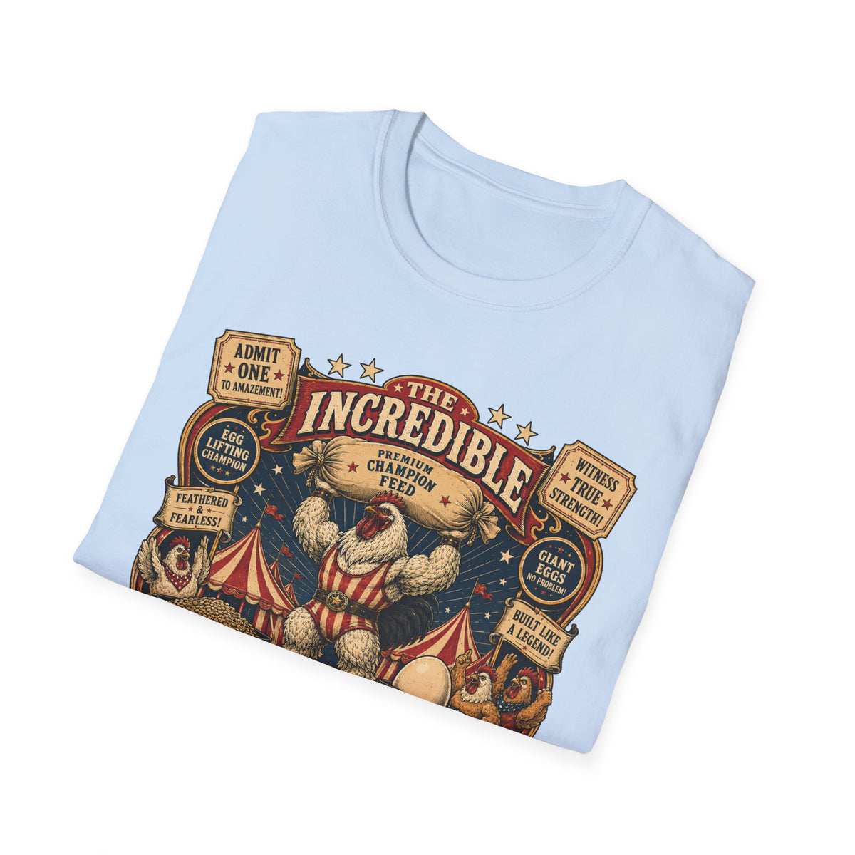 Incredible Feathered Strongman Brahma T-Shirt — Vintage Poster Rooster Tee