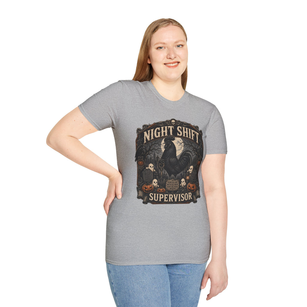 Night Shift Supervisor Ayam Cemani T-Shirt — Graveyard Rooster Graphic Tee