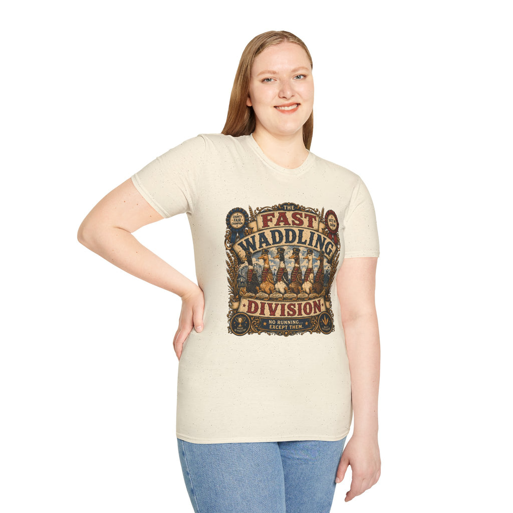 Fast Waddling Division Indian Runner T-Shirt — No Running, Except Them Tee