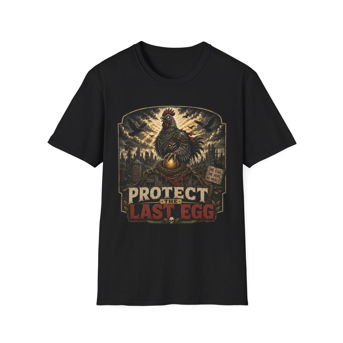 Protect the Last Egg T-Shirt — Undead Guardian Hen Zombie Chicken Tee