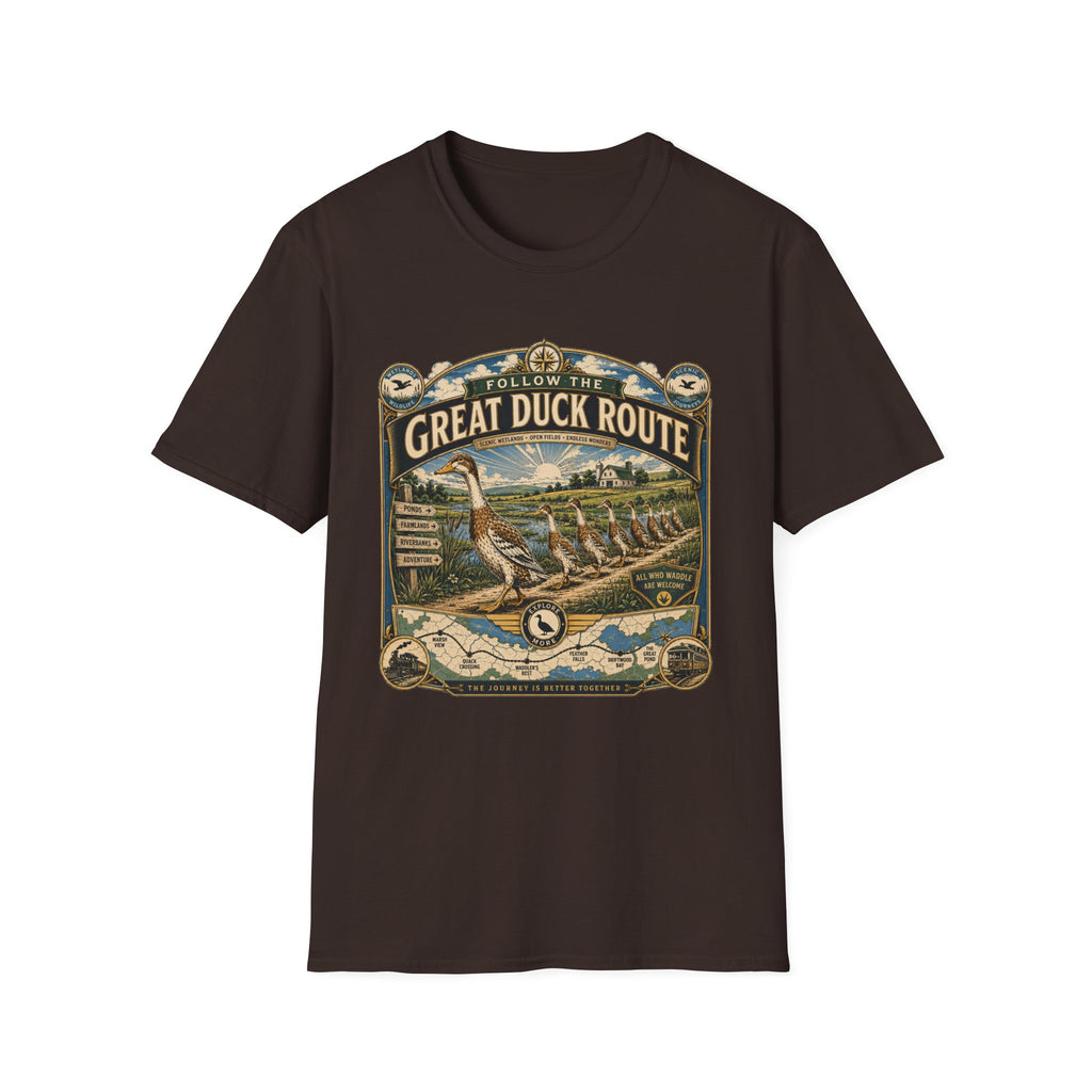 Follow the Great Duck Route Indian Runner T-shirt, photo 6