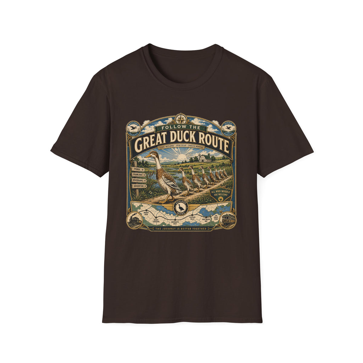 Follow the Great Duck Route Indian Runner T-shirt, photo 6