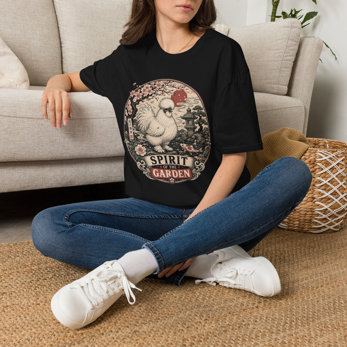 Blossom Garden Silkie T-Shirt — Japanese Woodblock Hen Tee