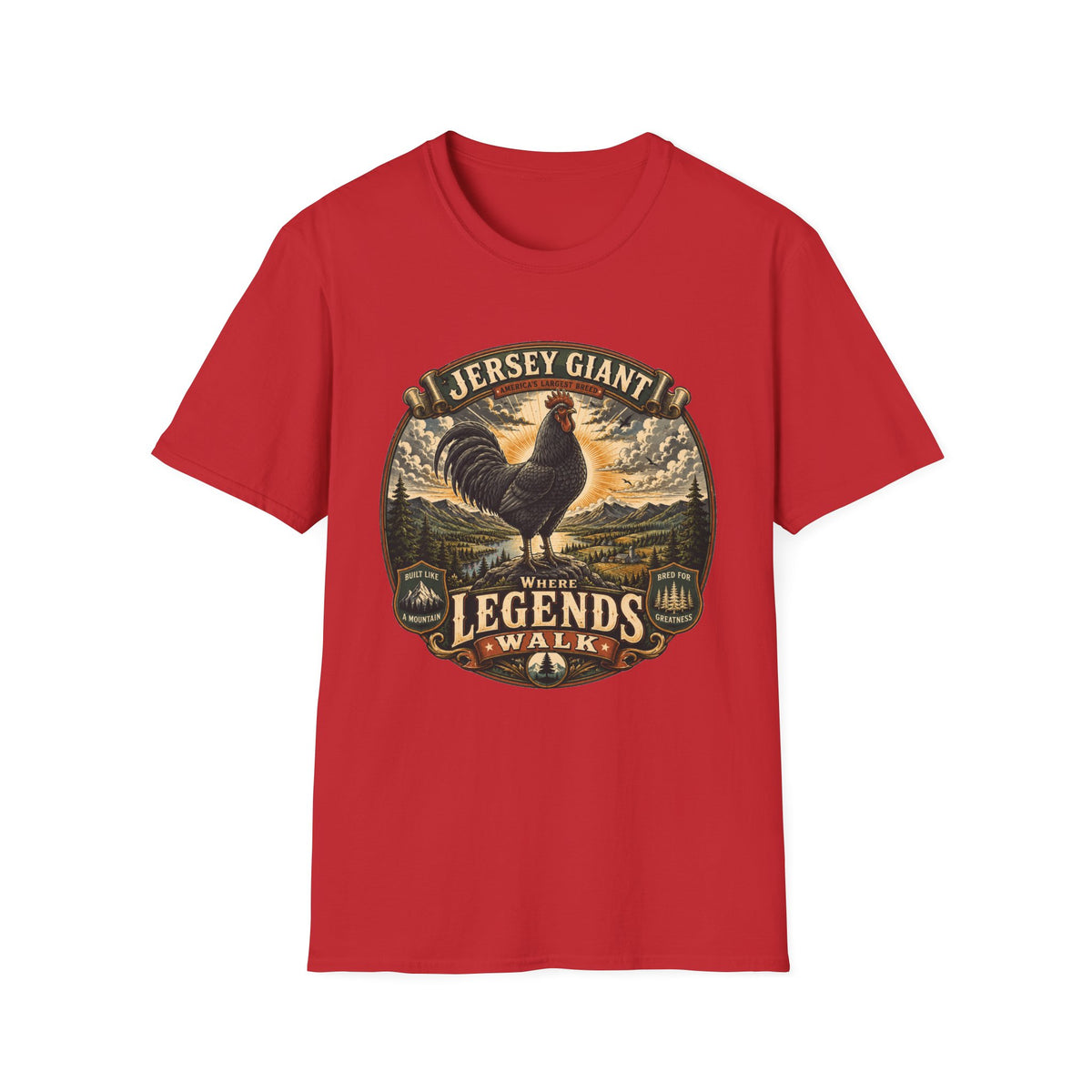 Jersey Giant Heritage Badge T-Shirt — America's Largest Breed Rooster Tee